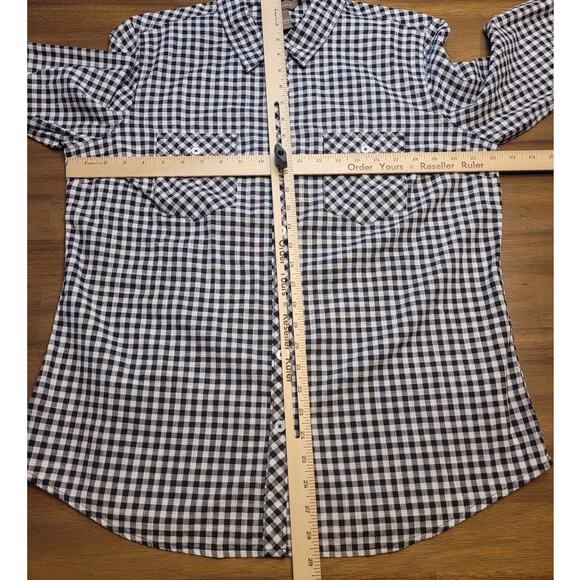 Bit & Bridle Gingham Button-Up Shirt Women’s L Blue White Cotton EUC - Picture 6 of 8